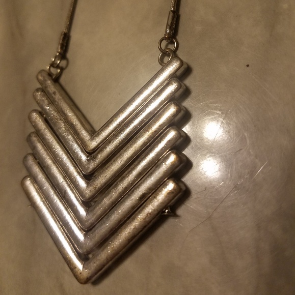 Chevron Silver Long Necklace - Picture 2 of 6